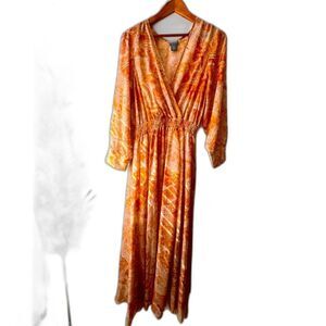 Kate & Lily women's deep V neck long sleeve maxi chiffon dress sz 14